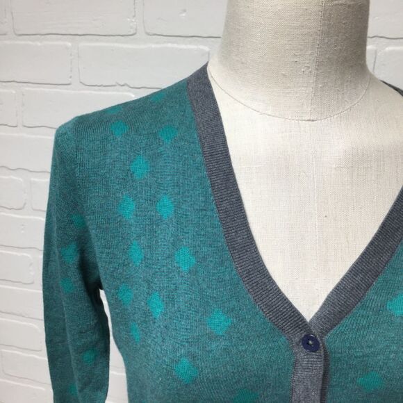 NWT Cabi Teal & Gray Polka Dot Button Front Cardigan Sweater Sz S - Picture 3 of 12